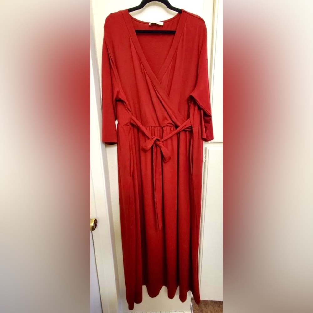 Deep Red Faux Wrap Maxi Dress-  Perfect for Holidays!